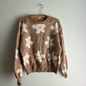 PinkBlush Maternity Camel Daisy Soft Brushed Knit Maternity Sweater | Size S